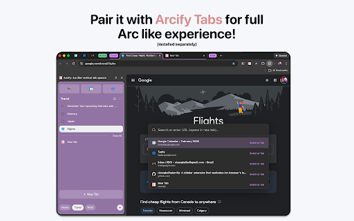 Arcify Spotlight :: Arc Browser (Spotlight)-like experience for your URL bar, including auto-complete, history, bookmarks and more