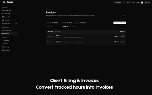 TimeRecord - Time Tracker & Timesheet :: Automatic time tracking for freelancers. Times your work and logs which websites you used, by Client / Project / Task.