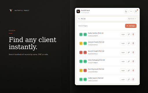 Autofill Vault - Password Manager :: Save logins locally and autofill any form in one click. No cloud, no account, no subscription — data never leaves your browser.