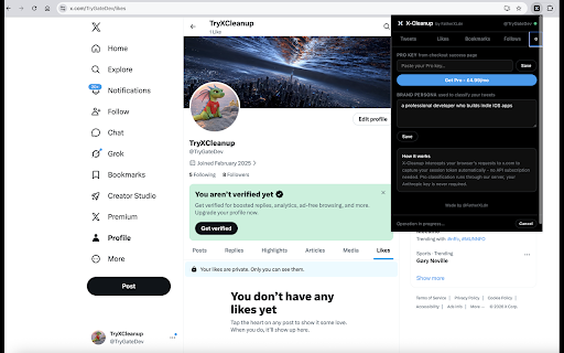 X-Cleanup :: Clean up your X account - delete tweets, remove likes, manage bookmarks and follows. No API subscription required.