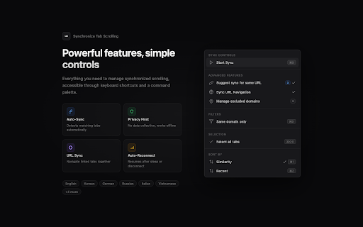Synchronize Tab Scrolling :: Scroll once, sync everywhere. Compare documents, code, or translations side by side with one-click sync.