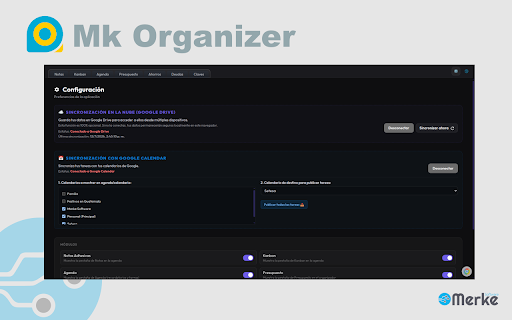 Mk Organizer :: Organizador: agenda, presupuesto, deudas (Bola de Nieve), Kanban, notas y claves sincronizados en Google Drive.