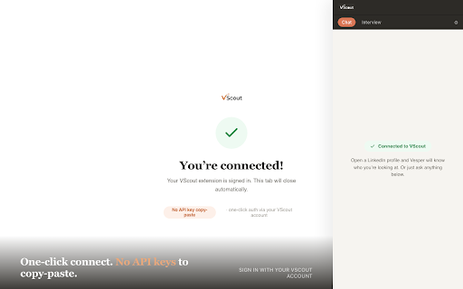 VScout - Agentic recruiting in the browser :: Source from LinkedIn and GitHub, chat with your recruiting agent, and send a notetaker bot to interviews - all in one tab.
