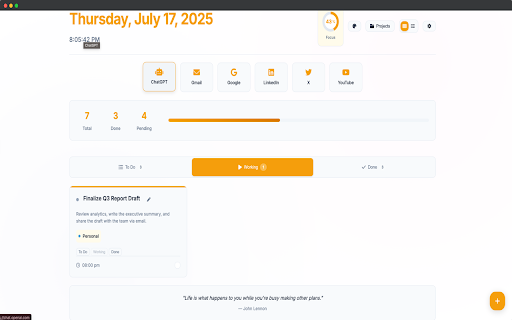 All Day Plan :: Transform your New Tab page into beautiful and powerful daily planner. Organize tasks, manage projects, and stay focused every day.