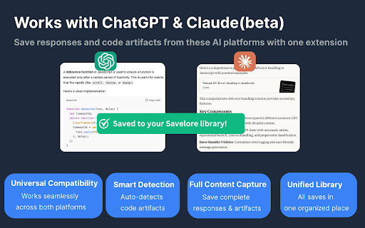 Savelore – Save & Organize ChatGPT & Claude Responses | Local & Private :: Save and organize ChatGPT & Claude responses with one click. Local, private, offline, and fully searchable.