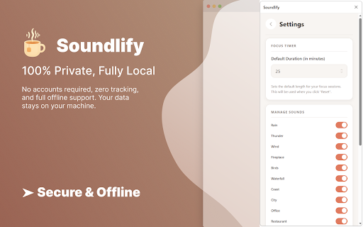 Soundlify :: Create your perfect focus environment with ambient sounds, offline listening, and Pomodoro sessions.