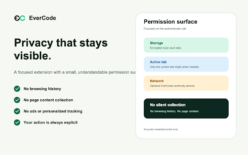 EverCode — Private 2FA Authenticator :: Private 2FA authenticator for TOTP/HOTP codes with encrypted local storage, offline access, and optional sync.