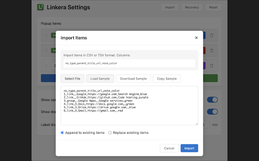 Linkera :: Chrome extension to quickly open configured URLs