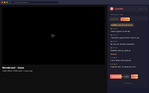 LyricsIO - YouTube Lyrics Finder :: Automatically detects songs playing on YouTube and displays lyrics using AI