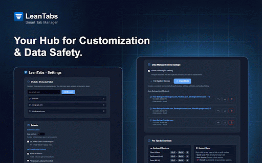 LeanTabs - Smart Tab Manager :: Turn tab chaos into organized sessions. Save RAM, manage workspaces, and declutter your browser securely.