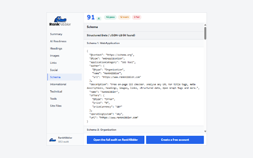 SEO Audit - RankNibbler :: Instant on-page SEO audit for any page: titles, meta, headings, links, structured data and more. No sign-up, no API key.
