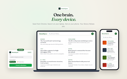 BrainSync — Save to Your Second Brain :: Save any page to BrainSync with one click. AI summarizes, tags, and organizes it for you.