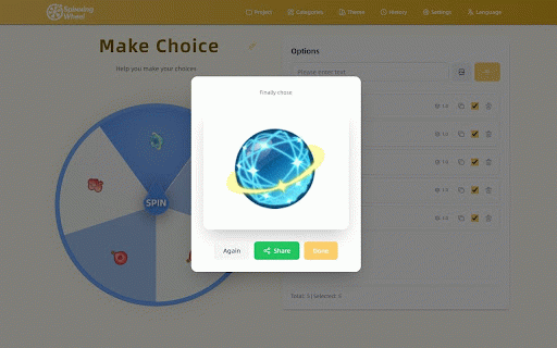 Spinningwheel Tool :: Spin options with wheel animation in Chrome side panel.