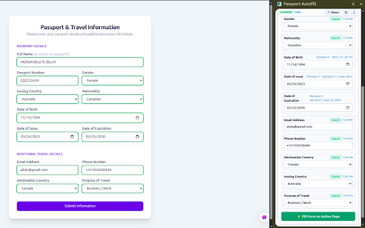 Passport Autofill :: Drag & drop a passport image and auto-fill passport fields on any visa, travel, medical, or government application form.