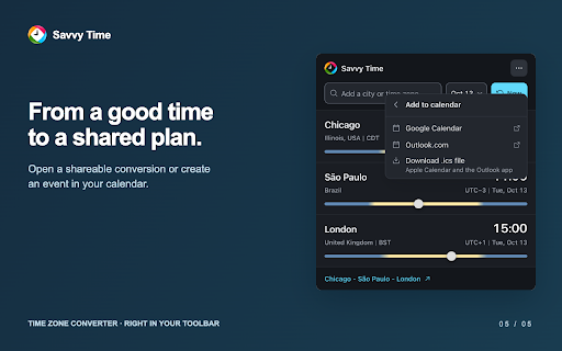 Savvy Time Zone Converter :: Time zone and local time converter. Compare and convert time between many locations at a time.
