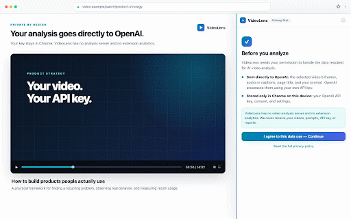 VideoLens — YouTube Video Summaries :: Turn YouTube videos and local files into timestamped reports in your language. Private BYOK mode plus optional Pro.