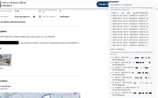 Vasistas :: Analyse locale d’une fiche de vente : prix au m², frais d’acquisition, DPE, ventes du secteur.