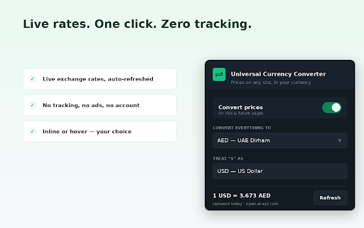 Universal Currency Converter — Prices in Your Currency :: Automatically converts prices on any website to your home currency, using live exchange rates.