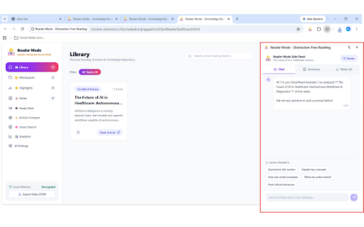 Reader Mode - Distraction-Free Reading :: Turn any webpage into a clean, distraction-free reading experience with AI summaries, custom typography, and personal library.
