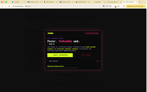 BOIT Rizikové E-shopy :: Varuje vás při návštěvě rizikových e-shopů ze seznamů ČOI (CZ) a SOI (SK). Navíc detekuje další podvodné signály.
