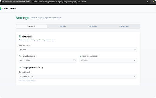 DeepAcquire - YouTube Bilingual Subtitles AI Translator :: Learn languages by watching videos: AI‑translated YouTube bilingual subtitles. Use built‑in model, or your own AI model for free.
