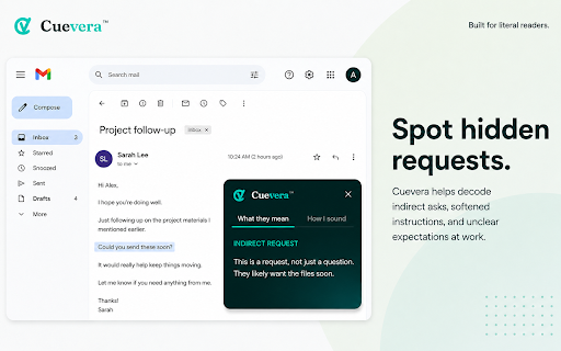 Cuevera: ADHD, Autism & Neurodivergent Workplace Reading Assistant :: Workplace communication assistant for neurodivergent adults: understand subtext and check how your own messages may come across.
