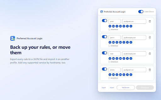 Preferred Account Login :: Open each service with the account you chose. No more switching between accounts.