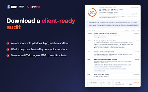 GBP Reality Check | Instant GBP Audit for Local SEO :: Instant Google Business Profile audit on Google Maps: categories, competitors, hours, attributes, reviews and a PDF report.