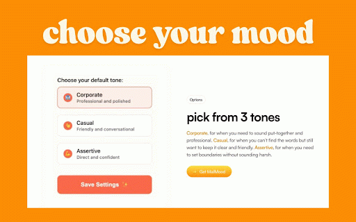 MailMood - AI Email Rewriter :: Transform your Gmail messages with AI - choose corporate, casual, or assertive tones with one click