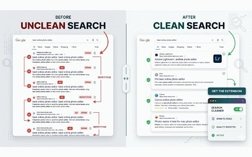 Google Search Result Cleaner :: Hide low-quality sites, SEO spam, and custom domains from Google Search results automatically.