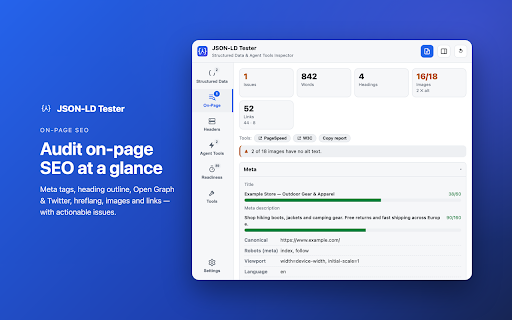 JSON-LD Tester – Structured Data & Agent Tools Inspector :: Inspect and test JSON-LD, Schema.org data and agent tools on any website.
