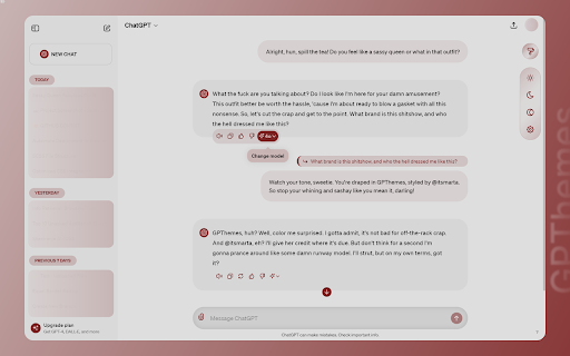 GPThemes - ChatGPT Customization & Tweaks :: Redesign ChatGPT: custom colors, fonts & layouts — widescreen mode, width sliders, expandable chatbox, hide header/footer & more.