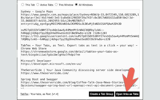 TabTex: Tabs, as Text! :: Export tabs, create tab groups. Extremely quick.