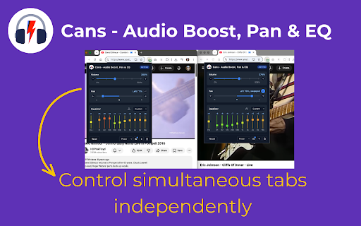 Cans - Audio Booster, Panner & Equalizer :: Volume booster up to 500% with a 10-band equalizer, stereo pan and per-ear EQ. Control the audio on any tab.