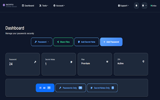 Encryptio Password Manager :: Access your Encryptio vault in the browser: autofill logins on encryptio.it, manage passwords and notes. Syncs with your account.