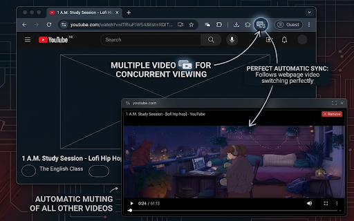 Crispip (PiP Expert) - Multiple Videos In One Picture-in-Picture Window :: Multi-video PiP: one window, 4 layouts, per-video controls, screenshot, 5-hour recording, cinema mode, mute/pause others, history.