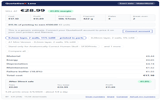 QuotationX Lens :: Real production cost and margin on the model pages you already browse.
