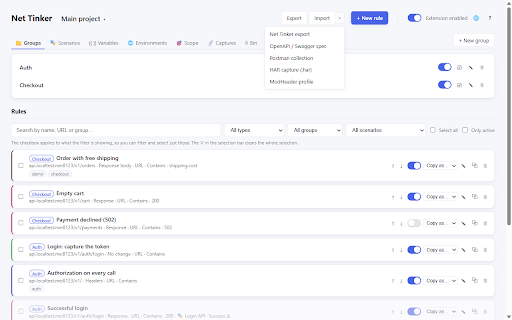 Net Tinker: Mock & Modify API Responses :: Mock, redirect, delay or rewrite HTTP requests from the browser. No backend, no account, everything stays on your machine.