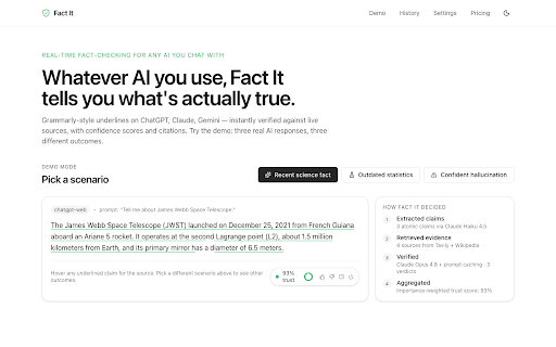 Fact It :: Real-time fact-checking for any AI you chat with.