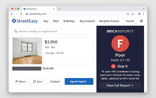 BrickReports - NYC Building Safety :: Instant building safety scores on StreetEasy listings. HPD violations, 311 complaints, owner reputation.