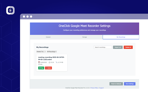 OneClick Google Meet Recorder :: Professional meeting recorder for Google Meet with advanced features
