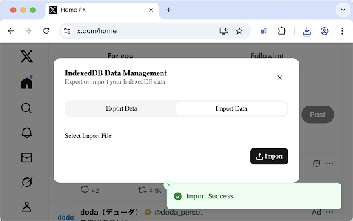 IDBPort :: IndexedDB data Export and Import