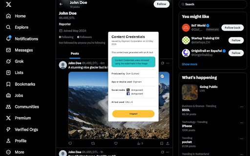C2PA Content Credentials :: Verify and display manifests for images, audio and videos embedding C2PA Content Credentials.