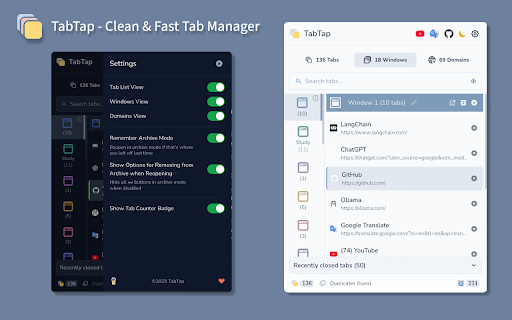 TabTap - Clean & Fast Tab Manager :: Search, organize, and manage tabs with ease. Make browsing simple and stress-free.
