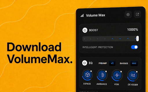 Volume Booster 1000% - Sound Booster & Bass Boost :: Boost browser volume up to 1000% without distortion. Includes smart protection, clean loudness control, and stereo width.