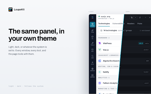 LoupeKit — Web Tech & AI Vibe-Code Inspector :: Inspect web tech stacks, extract design tokens, and audit AI vibe-coded sites with actionable refactoring guides.