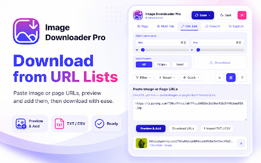 Image Downloader Pro — Bulk Image Saver, Converter & Capture :: Find, filter, convert, capture, and download images from webpages with a clean side drawer and bulk tools.