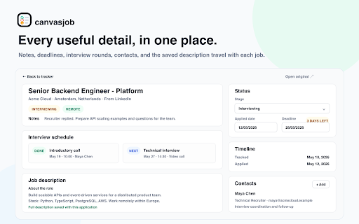AI Job Filter & Tracker for LinkedIn – canvasjob :: Filter LinkedIn jobs with your own criteria. Get pass/fail/unknown answers with evidence, then track promising roles.