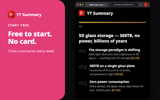 YT Summary— YouTube Summarizer :: Summarize YouTube videos your way, in one click.