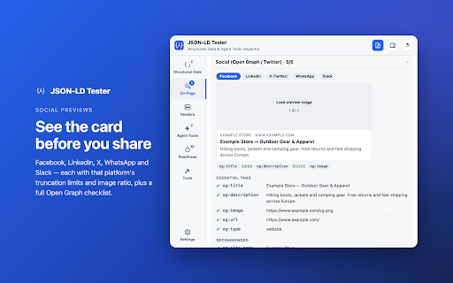 JSON-LD Tester – Structured Data & Agent Tools Inspector :: Inspect and test JSON-LD, Schema.org data and agent tools on any website.